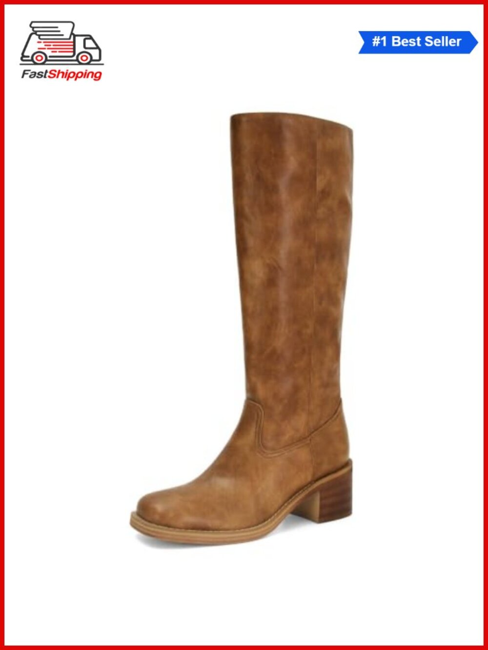 Womens Knee High Wide Calf Boots Square Toe Block Heel Pull On Riding Boots